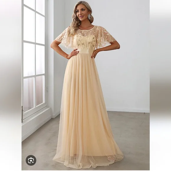 Ever pretty beige color sequin dress - Picture 4 of 11